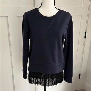J. Crew Dark Blue Fringe Hem Sweatshirt